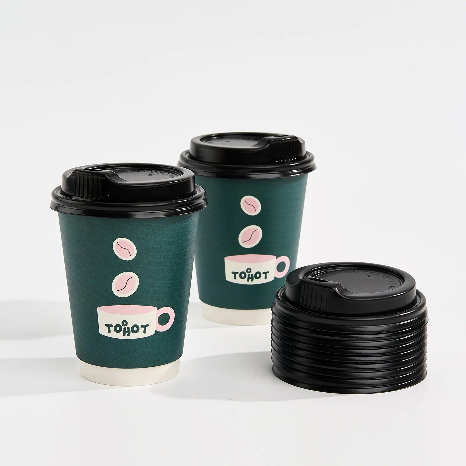 12 oz Custom Recyclable Double Wall Paper Cups with Lids-SPU RacetopPrint