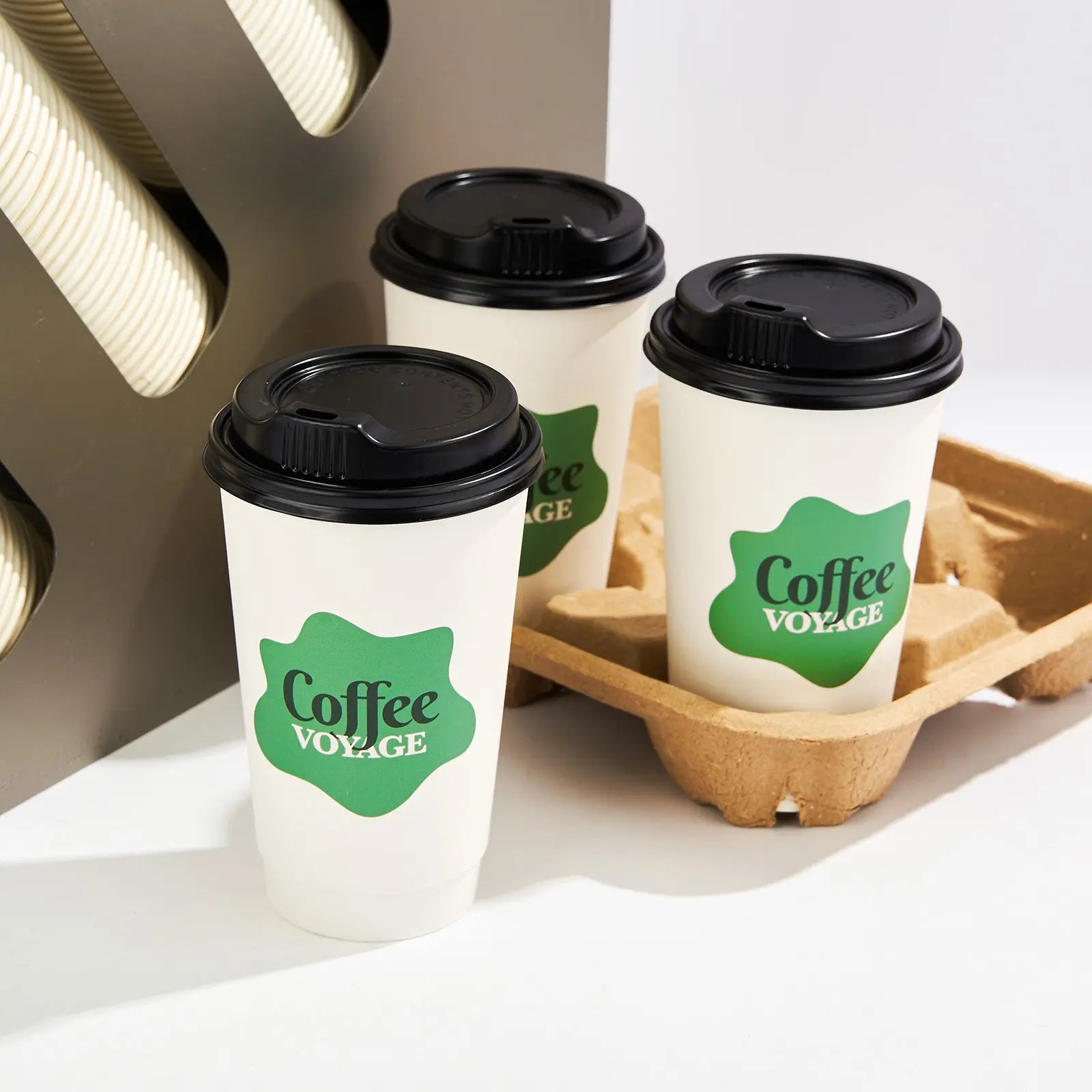16 oz Custom Recyclable Double Wall Paper Cups with Lids-SPU RacetopPrint